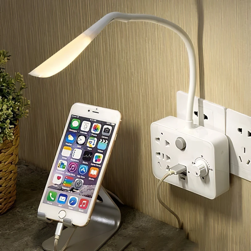 

Настенная розетка и светодиодная настольная лампа с 2 USB-портами, многофункциональный ночсветильник для спальни, оригинальный адаптер для А...