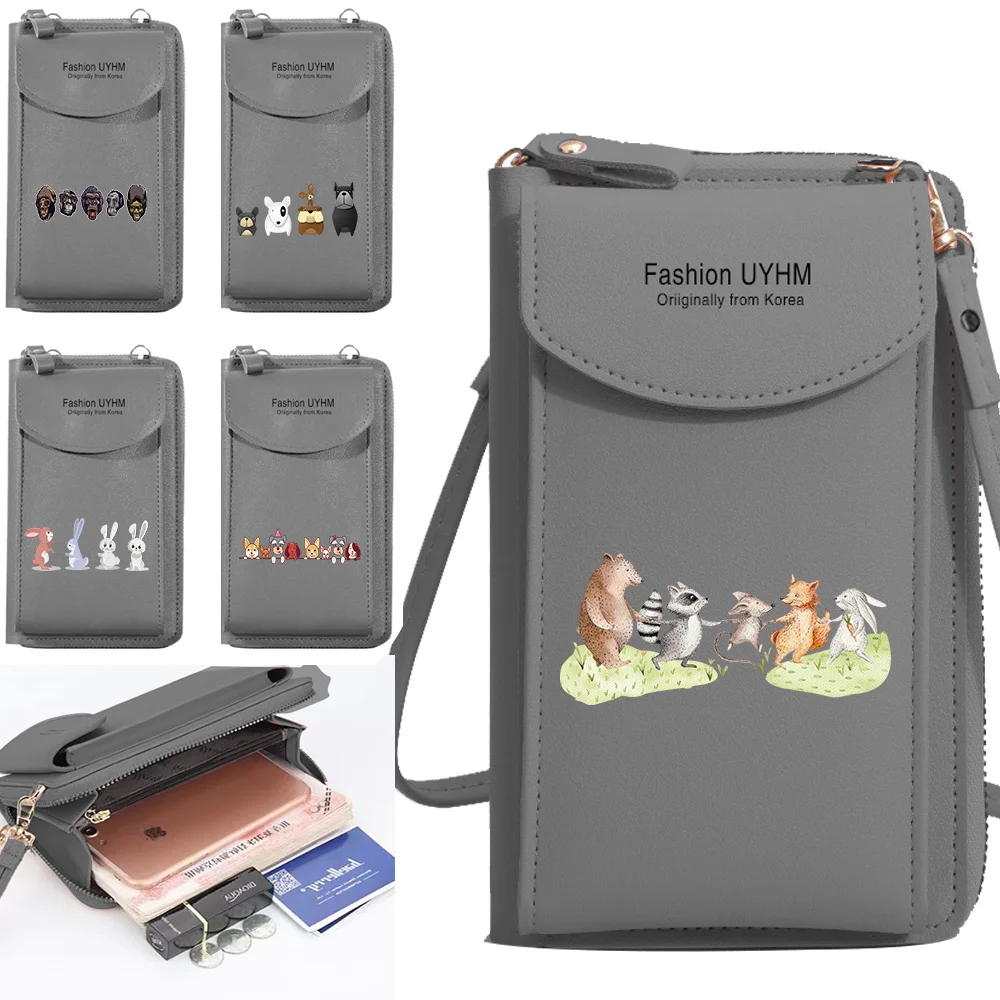 

Women Shoulder Bags Crossbody Purse Mobile Phone Bag Pu Leather Clutch Portable Storage Wallets Card Pack Cartoon Print Handbag
