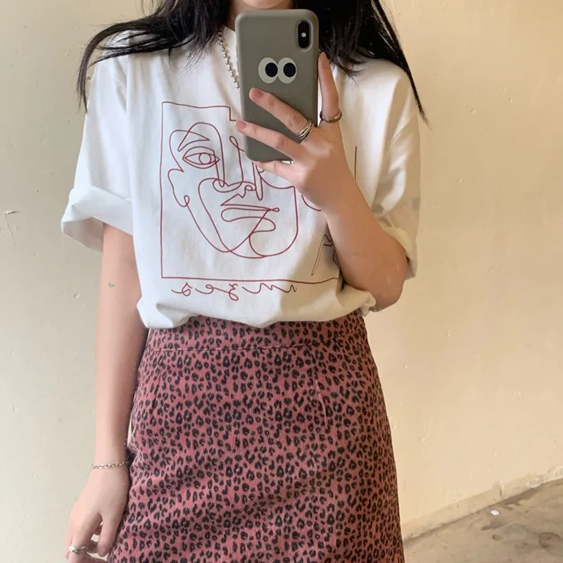 

woman tshirts fashion tops Summer loose white short sleeved bottomed shirt student large casual