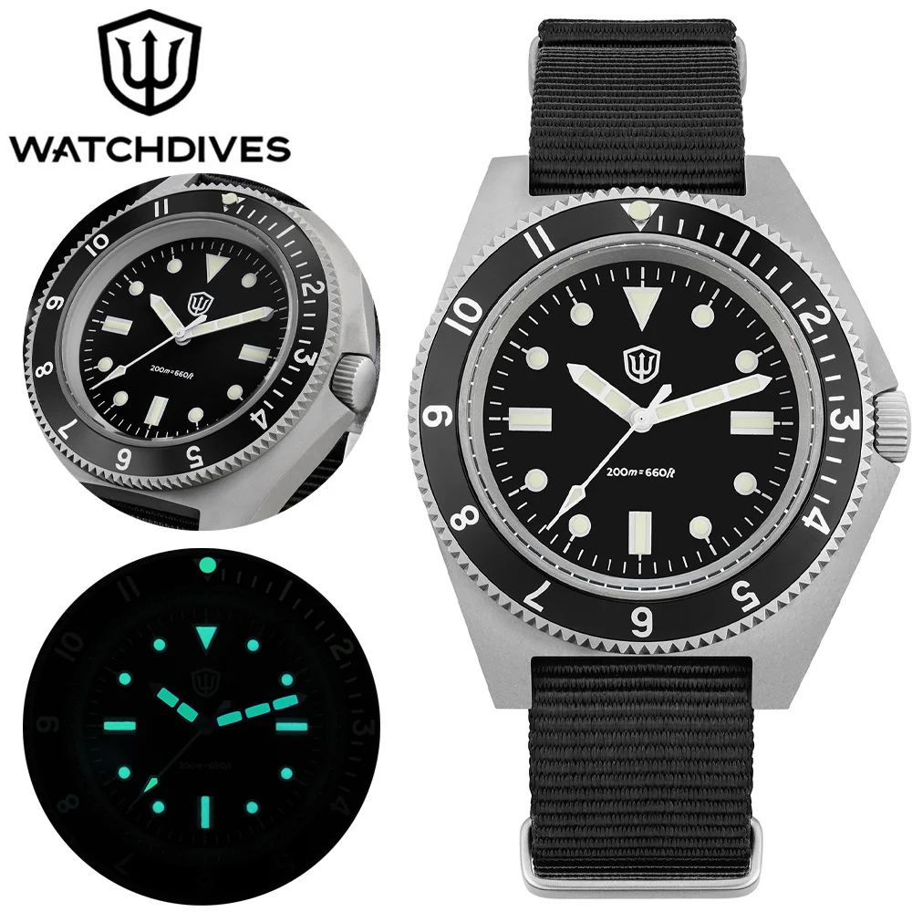 Фото Watchdives WD1972 Кварцевые часы VH31 Sweep Seconds Механизм Сапфировое стекло BGW9 Светящиеся 20 бар Водонепроницаемые винтажные мужские часы №1