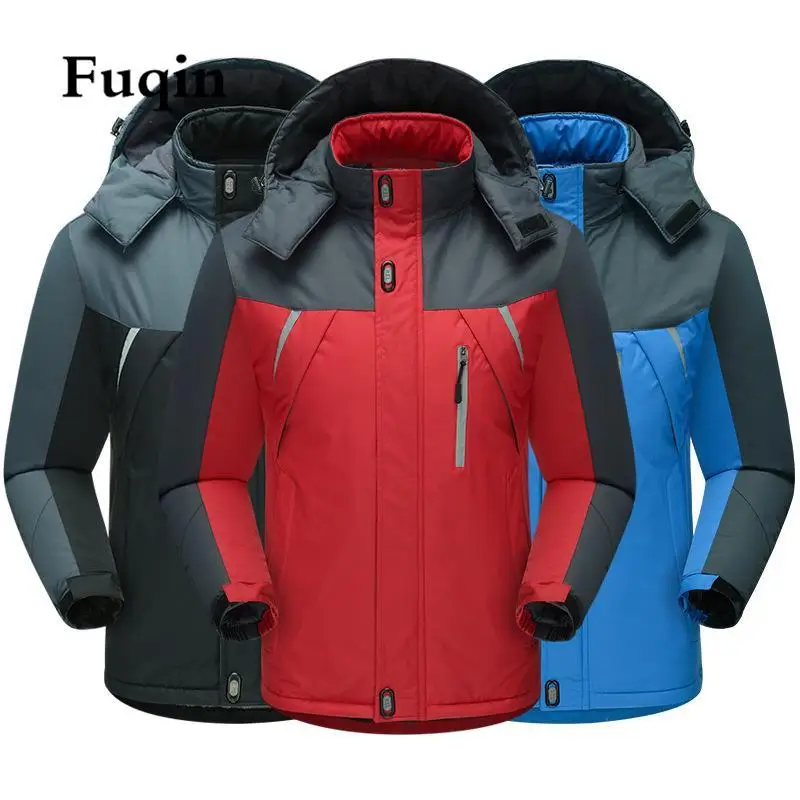 Мужская зимняя теплая водонепроницаемая лыжная куртка ветровка с капюшоном и