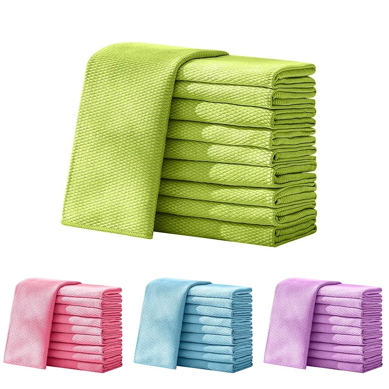 

BMDT-10 Pcs Fish Scale Microfiber Cleaning Cloths- Polishing Cleaning Wipes 40X50 Rag Super Water Absorbable Towels