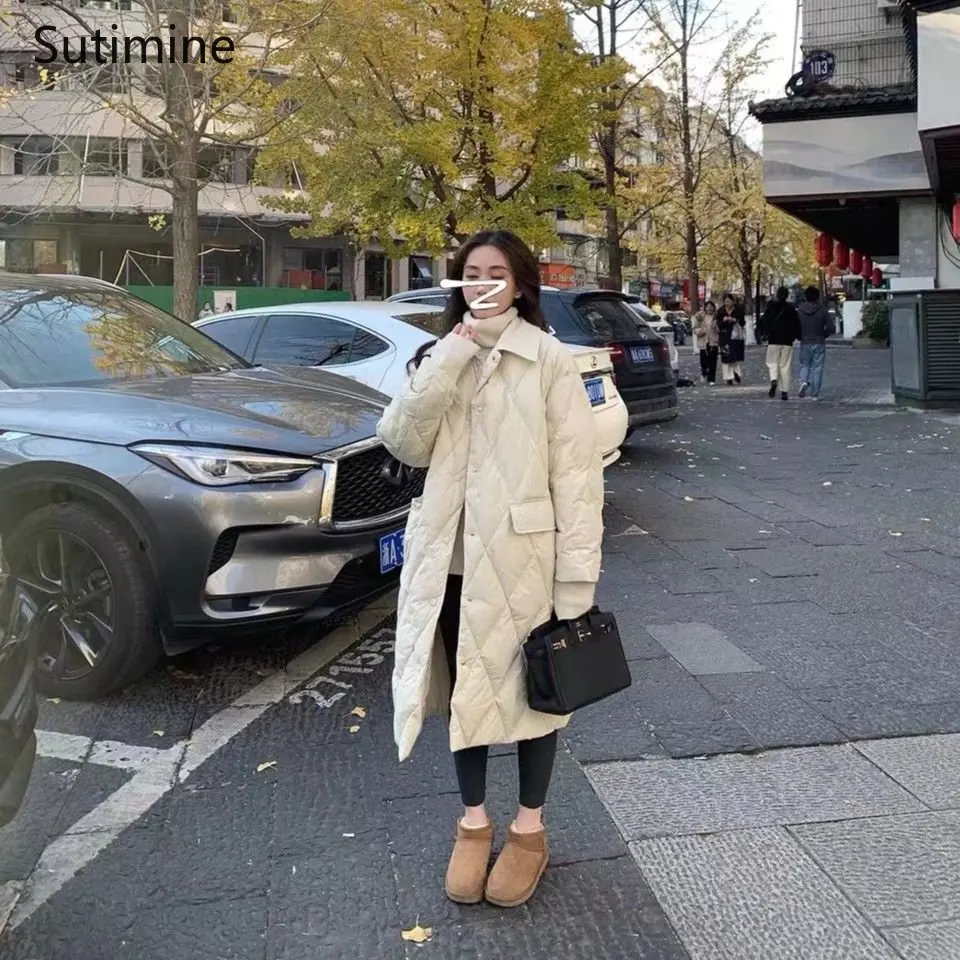 Winter Clothes Women Office Lady Button Detachable Knitted Cap Doll Collar Diamond Plaid Down Jacket Pockets Winter Coat Women