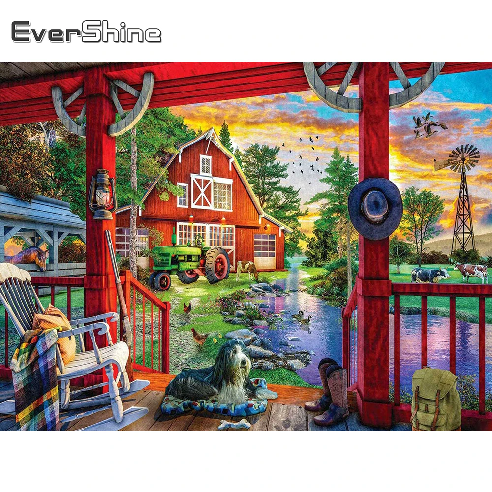 

EverShine полная алмазная мозаика дом собака алмазная вышивка пейзаж картина из страз подарки на новый год живопись озеро ферма декор для дома