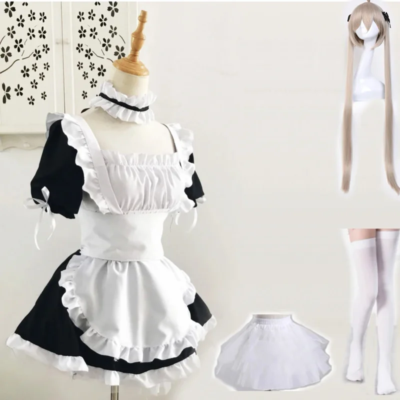 

Kostum Cosplay Pakaian Pembantu Kasugano Sora Anime Yosuga No Sora Gaun Celemek Seksi Wanita Meidofuku Lolita