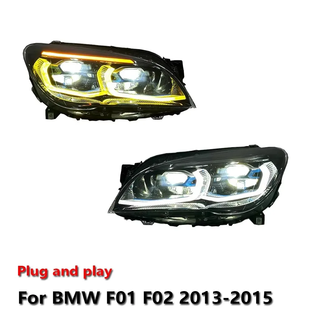 Фото Светодиодные фары LXBY для BMW F01 F02 2013-2015, желто-белые, с двойными ДХО, стоп-сигналом и указателями поворота, подключи и работай №1
