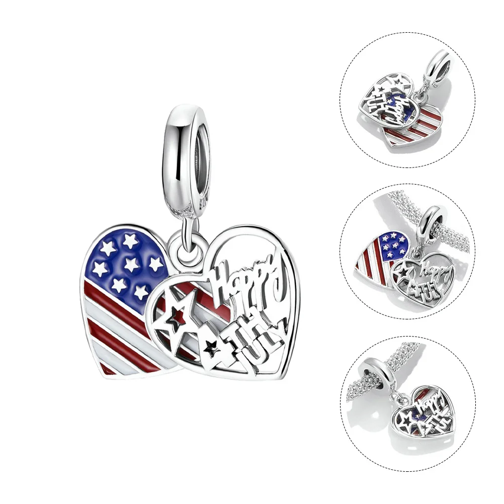 Mother Bracelet American Flag Heart Charm Fashion Accessory Mom Charms Heart Spacer Beads Usa Flag Charms