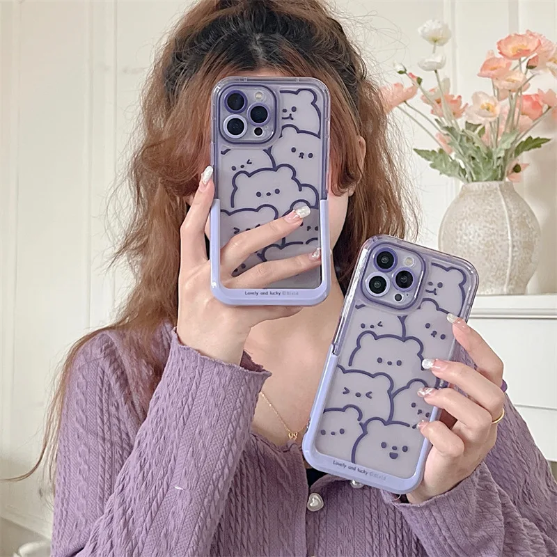 

Cartoon Line Bear Integrated Bracket Phone Case Cover for IPhone 11 12 13 14 Pro Max Shockproof Cases for IPhone 14 Pro Max Case