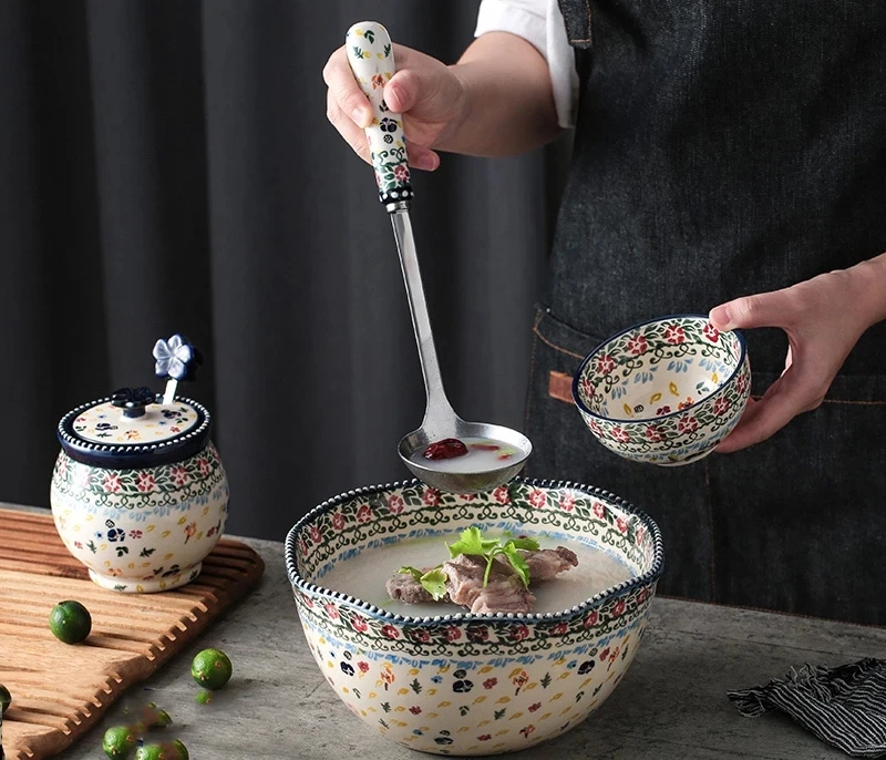 Набор креативной керамической посуды ручной росписи комбинированная миска для