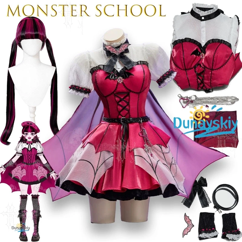 Фото Костюм для косплея Monster High Draculaura в стиле гот-лолита, фанатский дизайн, парик, на Хэллоуин, Рождество, Комик-кон, для женщин и мужчин, милое платье №1