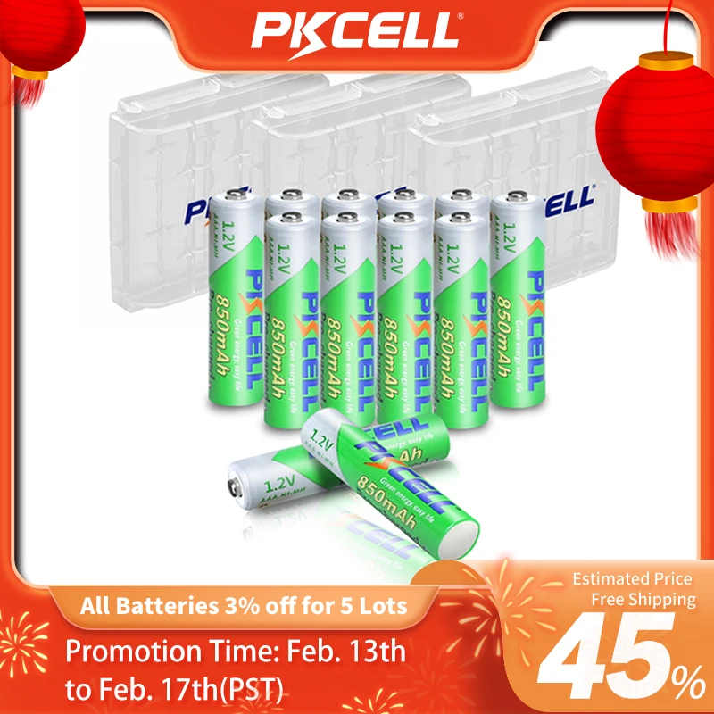 12pcs PKCELL AAA Battery 1.2V 850mah NI-MH AAA Rechargeable batteries LSD 3A accumulator and 3Pcs AA/AAA Battery storage Holder 