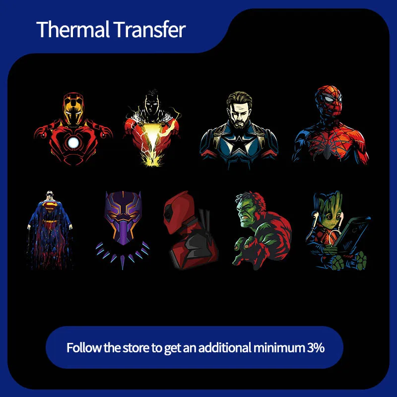 

Avengers Marvel Heroes Heat Transfer patch Iron Man Spider-Man Captain America Hulk Iron on Cloth Sticker T-shirt Backpack Decal