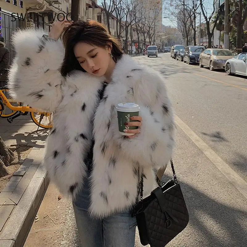 Women's Winter New Fox Fur Imitation Coat Young Short Han Edition Leopard Print Fashion Fur Coat Casual Jacket Contracted Slim