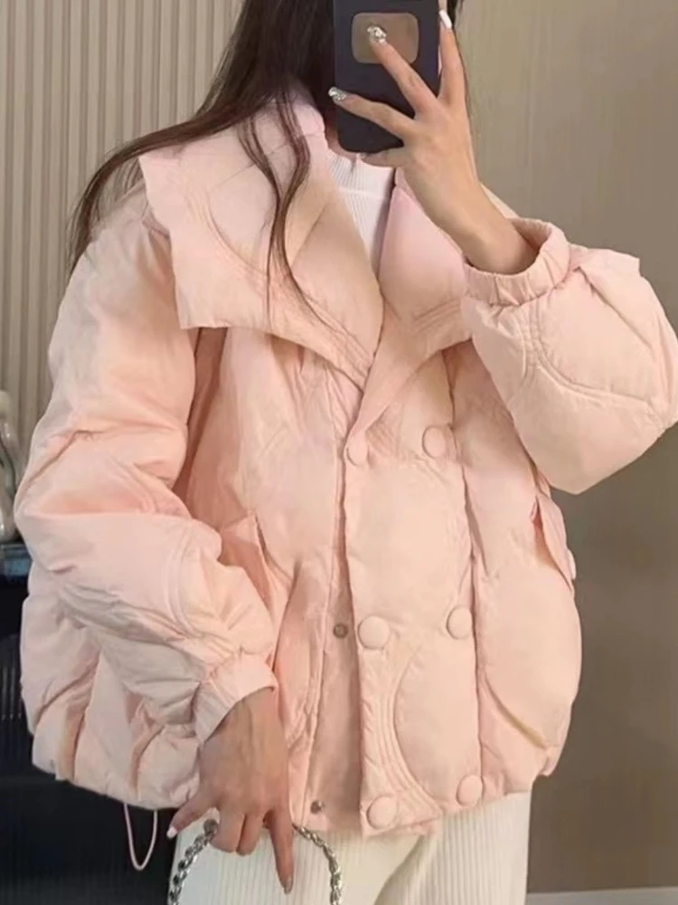 

FTLZZ осенне-зимнее женское пальто на белом утином пуху, повседневная женская двубортная куртка с отложным воротником, однотонная пуховая парка с кулиской, верхняя одежда