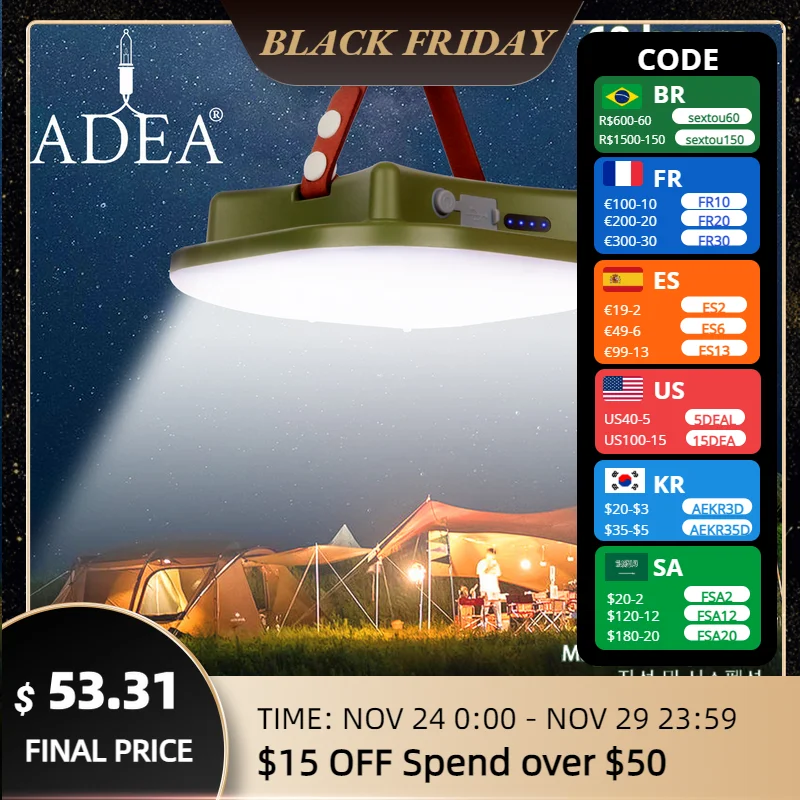 

Светодиодный фсветильник рь для кемпинга, 15600 мАч, с магнитным зумом