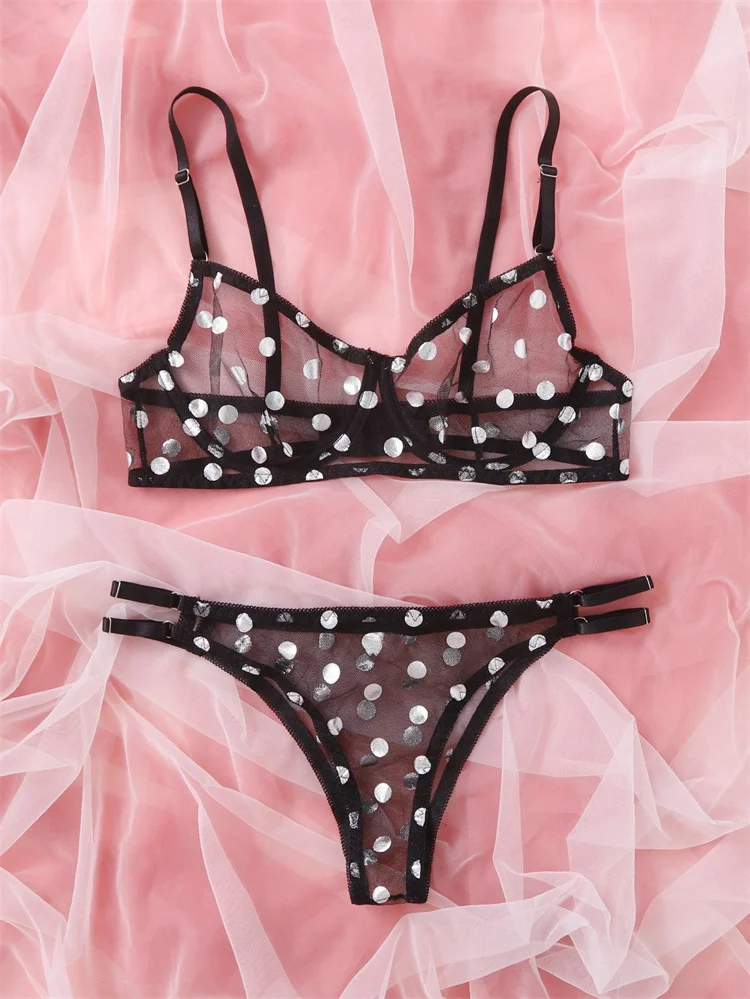 New Polka Dot Lingerie Set Sexy Women's Underwear 2-Piece Fancy  Erotic Lingerie Intimate Luxury Bra Panty Set Push Up Brassiere