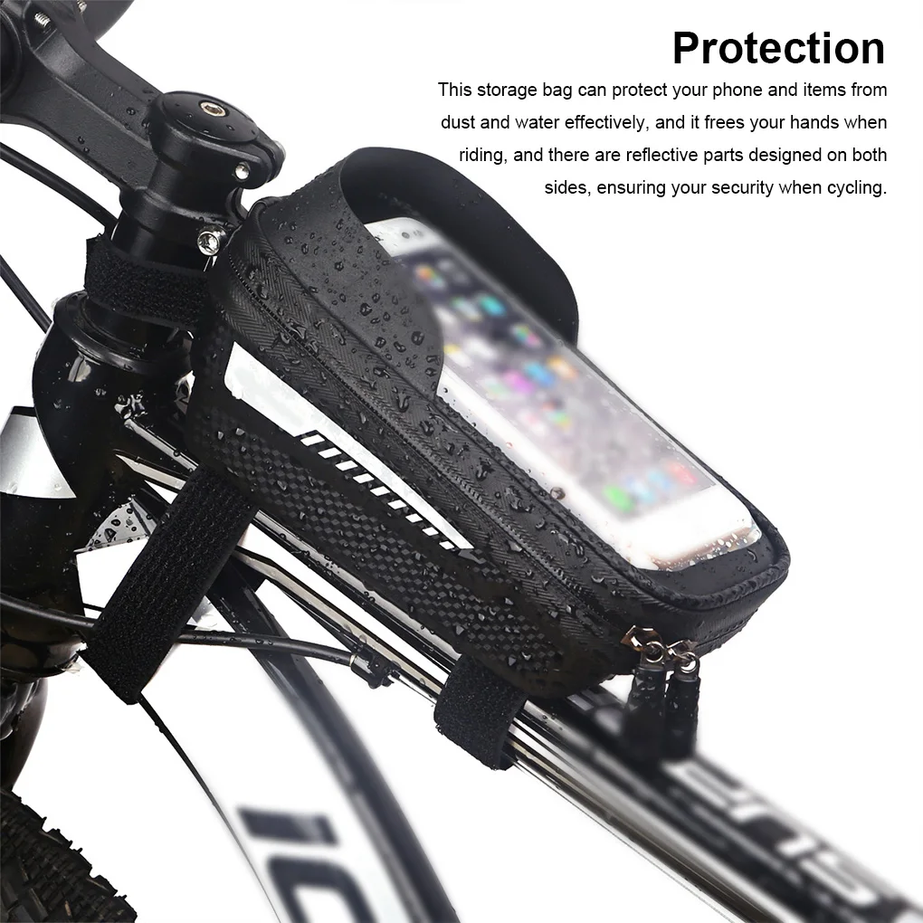 

Bike Front Tube Bag Touch Screen Reflective Storage Mobile Phone Case Pack Removable Reusable Earphone Hole Pouch Holder