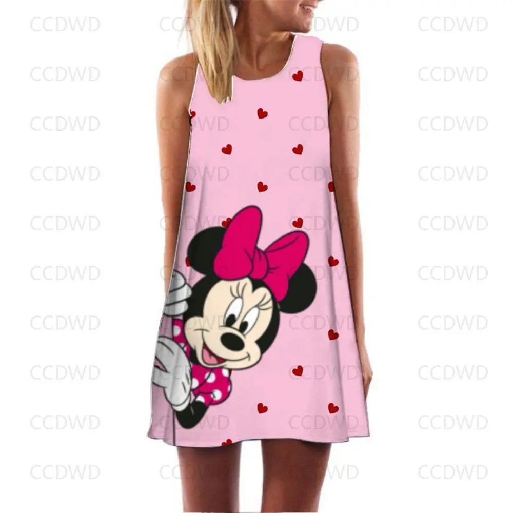 

Шикарное и элегантное женское платье без рукавов с изображением Минни Маус, крутые летние платья 2022, женские модные сарафаны в стиле бохо