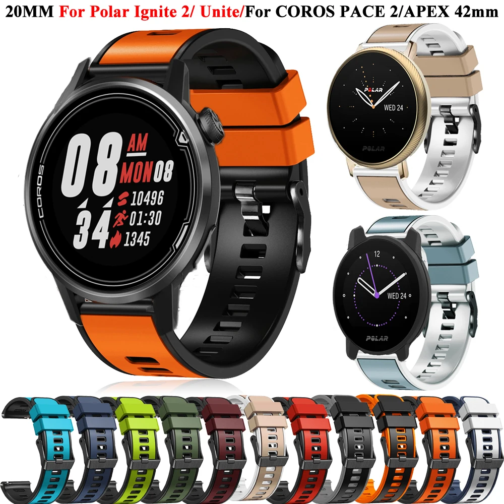 

20mm Smart Silicone Band For COROS PACE 2 APEX 42mm WristStrap Watchband For Polar Ignite 2/Unite Wristband Bracelet Accessorie