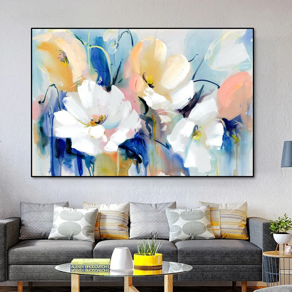 

Abstract Watercolor Flower Canvas Painting Print On Modern Wall Art Flower Picture For Living Room Home Poster Decor Frameless