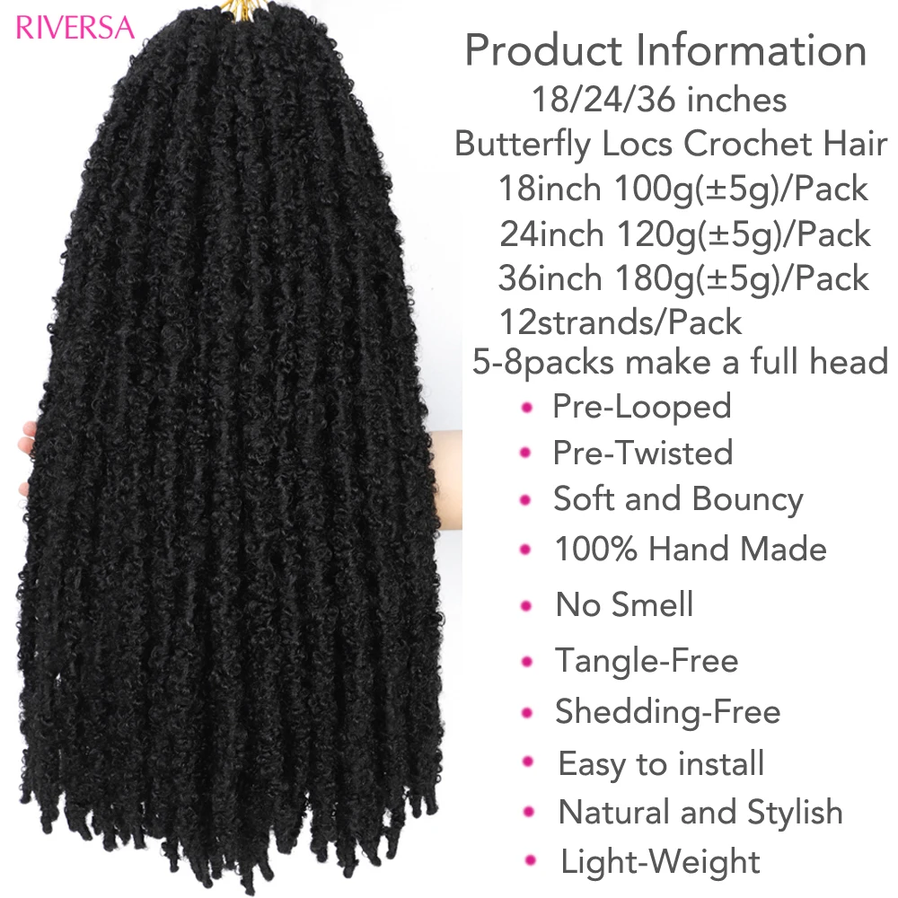 18 24 36 Inch Butterfly Locs Crochet Hair Pre-looped Butterfly Locs Crochet Braids Messy Distressed Long Soft Locs Crochet Hair