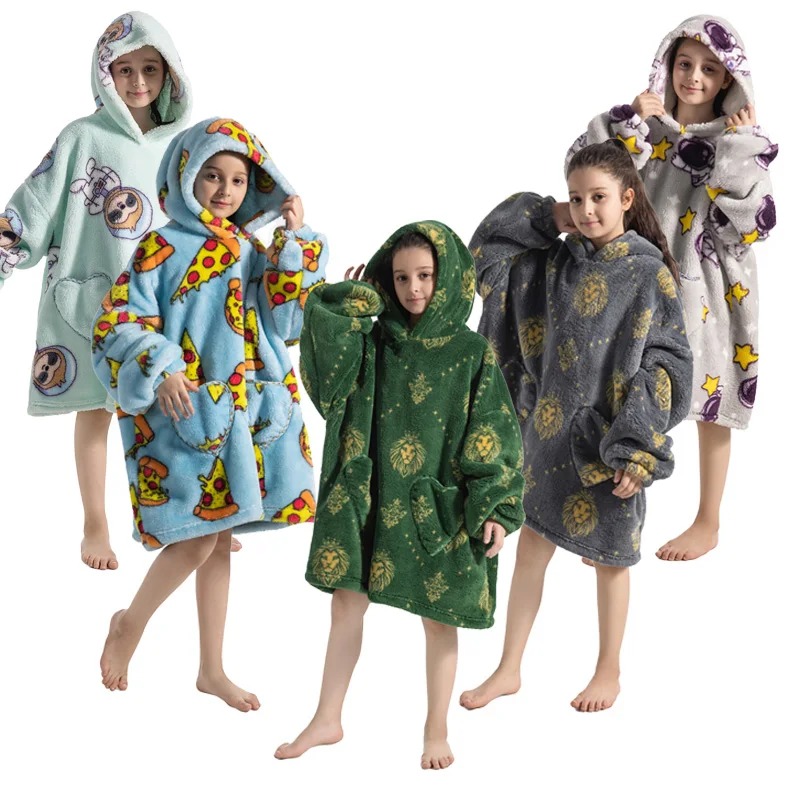 

Для детей, детская утепленная одежда с капюшоном, большая Домашняя одежда, ленивое ТВ, Гигантское Одеяло, одежда для сна, зимняя одежда для улицы