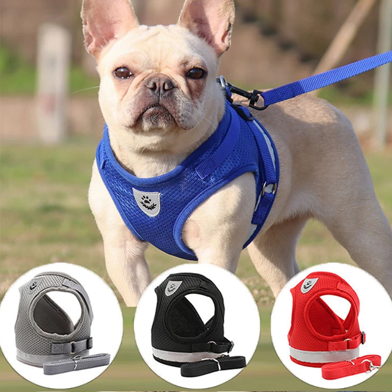 

Mesh Breathable Dog Harness Vest Reflective Necklace Adjustable Cat Collar Pet Chest Strap for Puppy Small Medium Dogs Stuff Red