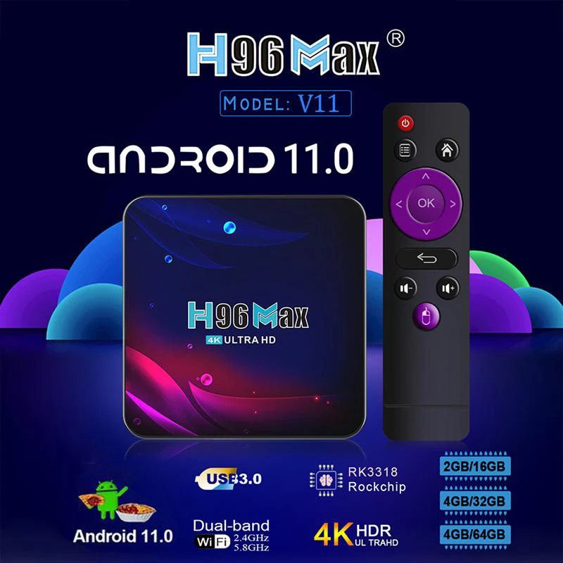 H96 MAX умный телевизионный приставка Android 11 4G 64ГБ 4K HD 2.4G 5G двухдиапазонный Wi-Fi Bluetooth приемник медиа-плеер Andriod Set Top.
