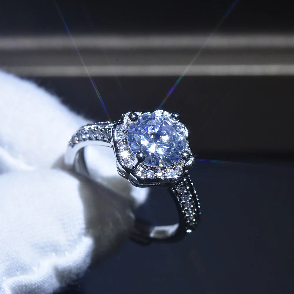 

Восемь ярких покрытий с двухслойным вспышкой PT950, имитация бриллианта, открытое женское кольцо Mosan