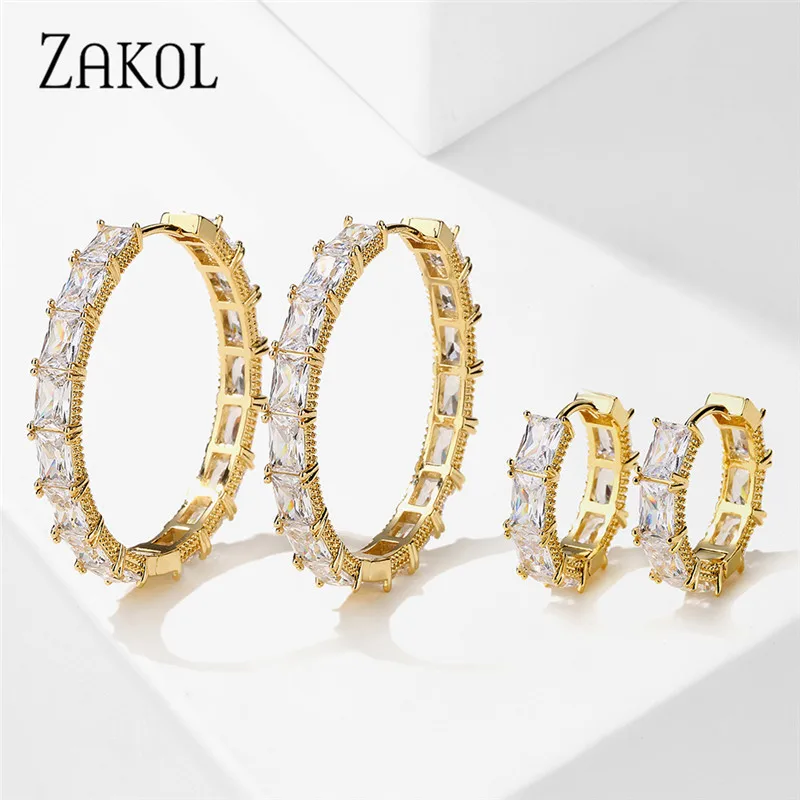 

ZAKOL модные летние новые серьги-кольца золотого цвета с кубическим цирконием для женщин женские вечерние массивные аксессуары ювелирные изд...