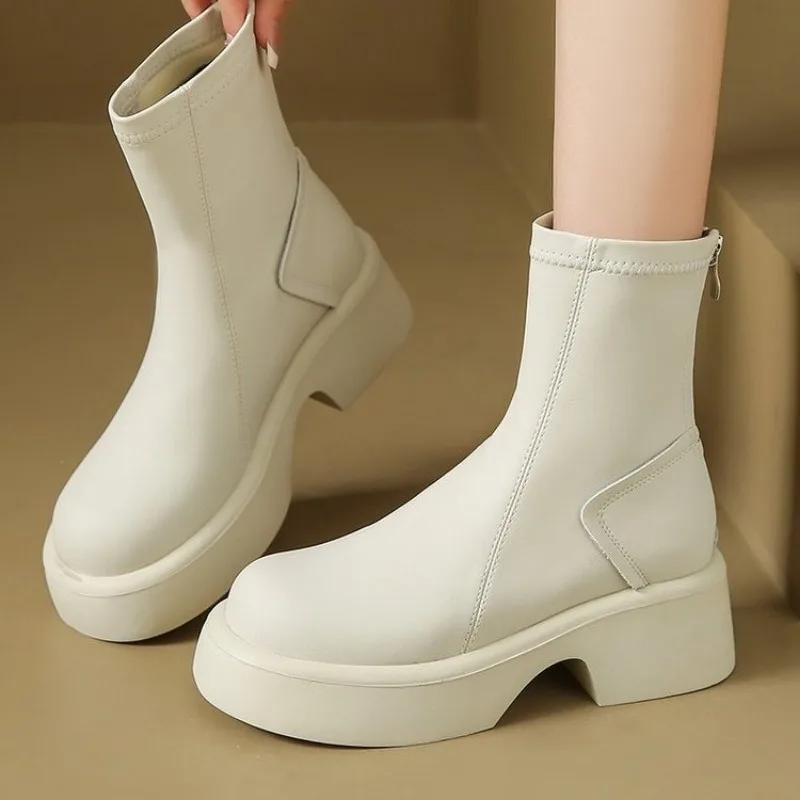 

Winter Platform Gothic Boots for Women New Casual Back Zipper Ankle Boot Leather Fashion Chunky Heel Ladies Shoes Botas De Mujer