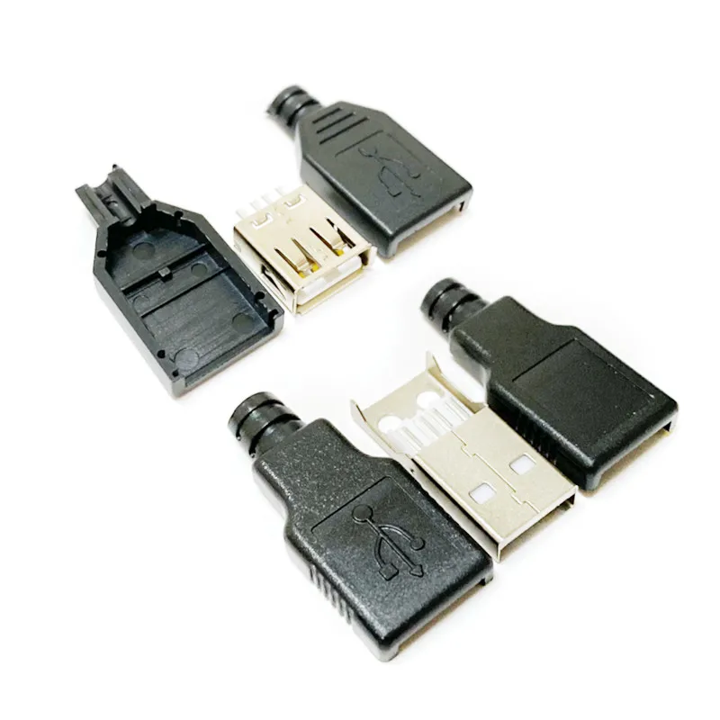 

10 шт. USB2.0 Тип A Мужской Женский 4-контактный разъем с черной пластиковой крышкой Диаметр 3,2 мм Type-A USB 2,0 DIY