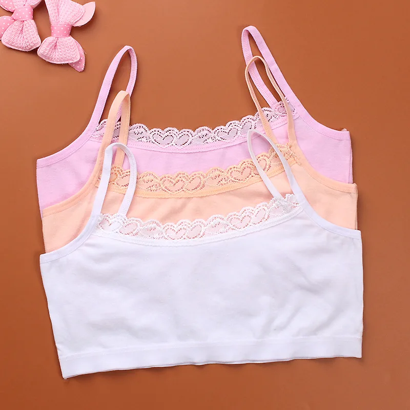 

Children's Bra Development Period Lace Edge Solid Color Bra Underwear Vest Breathable Wrap Chest Student Pure Cotton Suspender