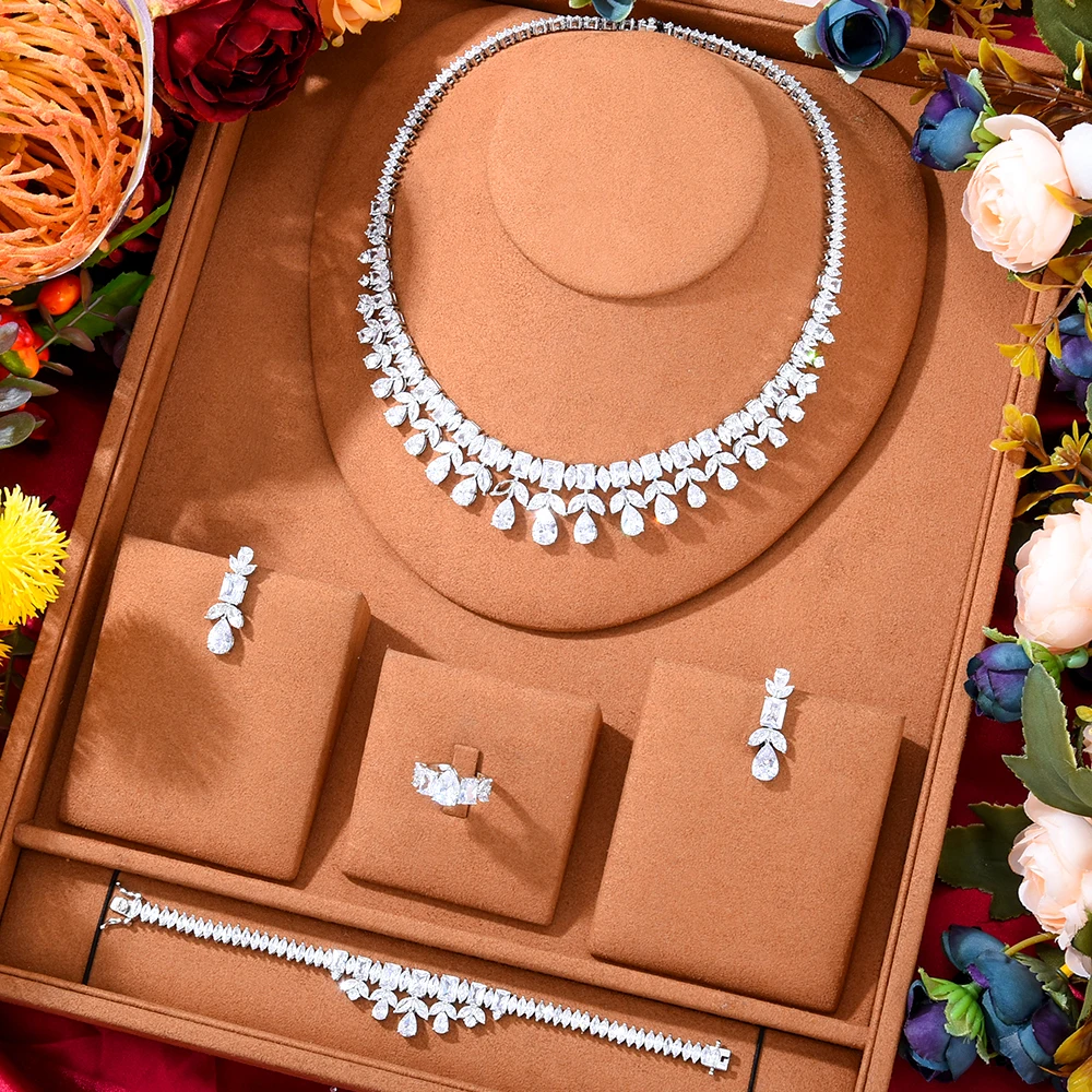

GODKI Brand Luxury Gorgeous Clear Transparent CZ Sparkly Necklace Earrings Bridal Wedding Jewelry Sets Party Dubai Jewelry 2021