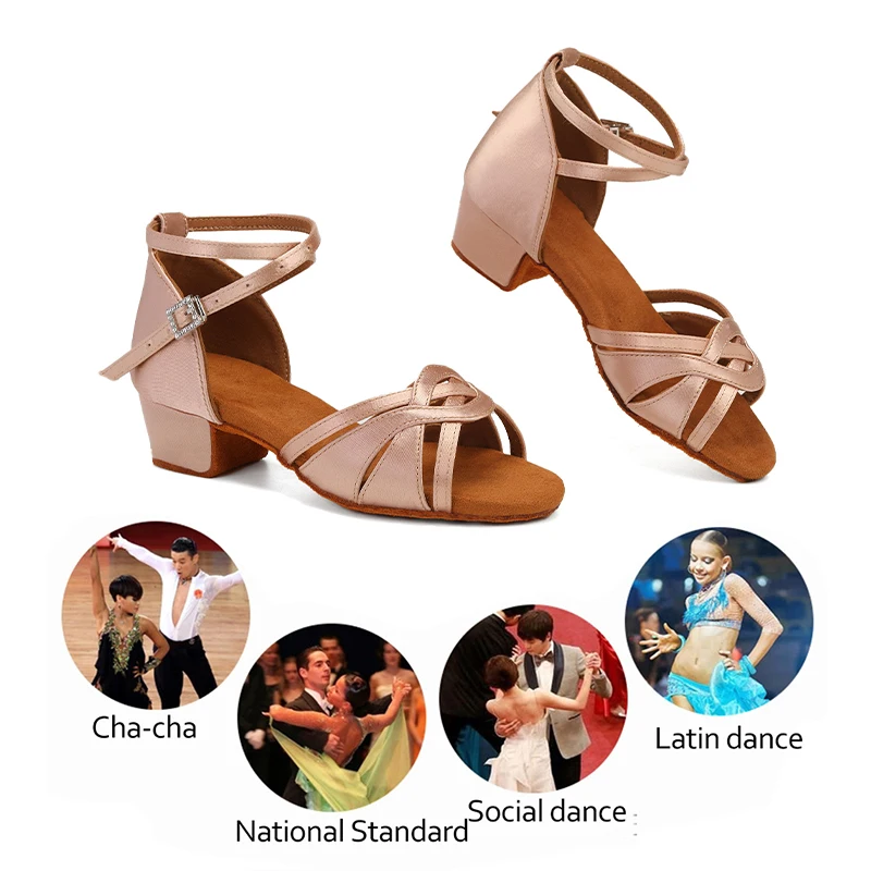 SWDZM SILK Children Dance Shoes for Toddler Ballroom Latin shoes Ladies Modern Tango Dancing practice Shoes Salsa Sandals 3.5CM