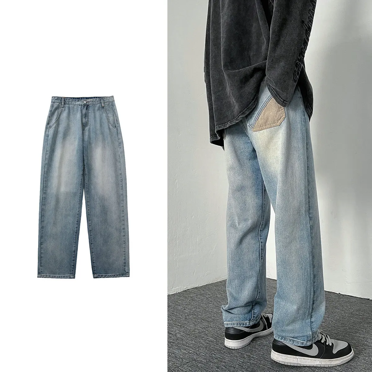 

2023 Spring Autumn Casual Straight Men's Jeans Streetwear Solid Color Denim Casual Pants For Man