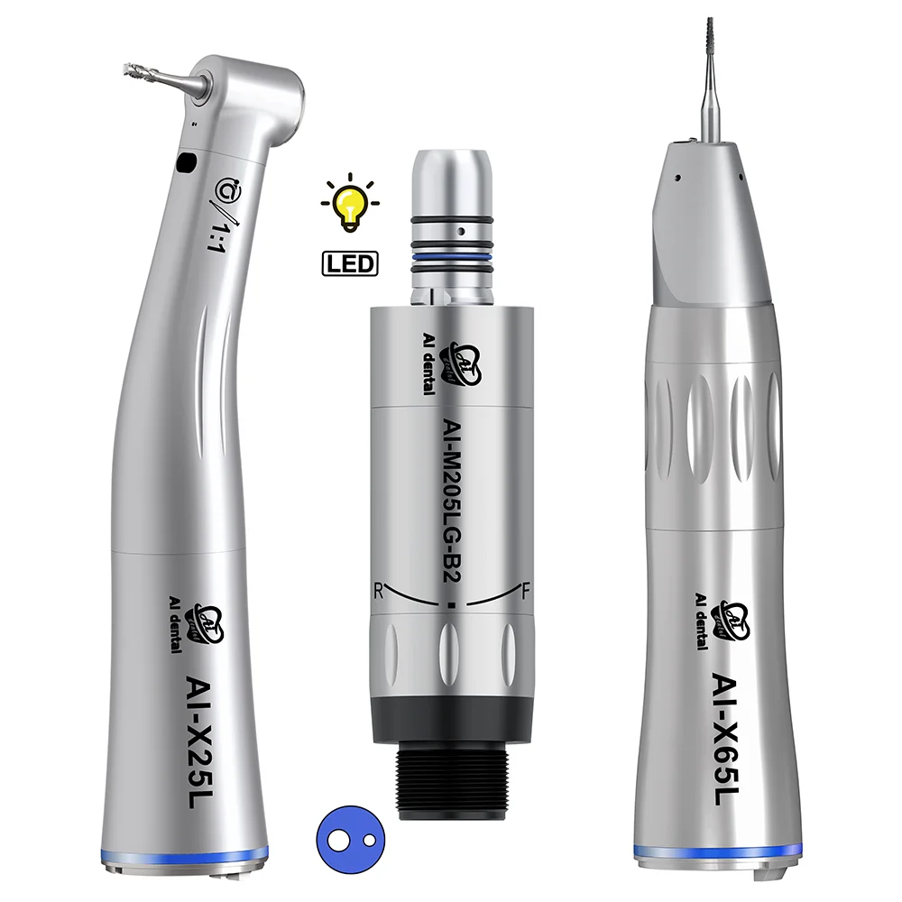 

LED Illumination Dental Low Speed Air Motor With Micro Power Generator E-type 2/4/6 Hole Internal Water Spray Handpiece Set