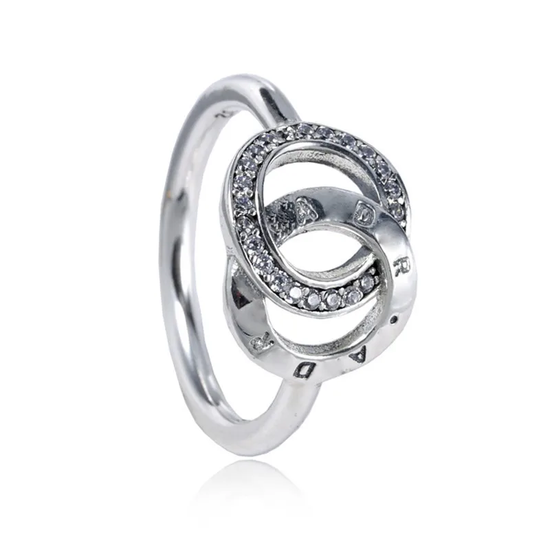 

925 Sterling Silver Female Classic Ring Finger Light Zircon Excllent Elegant Double Circle Ring for Woman Man Fashion Jewelry