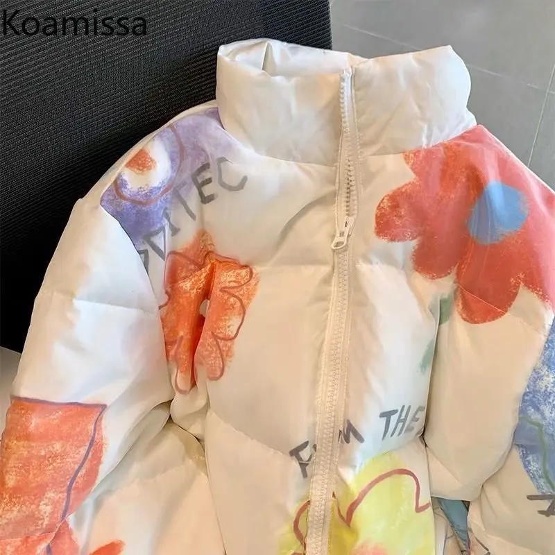 Koamissa Thick Warm Women Winter Parkas Fashion Ladies Causal Loose Print Quilted Coats Female Zipper Cropped Jackets Dropshipp