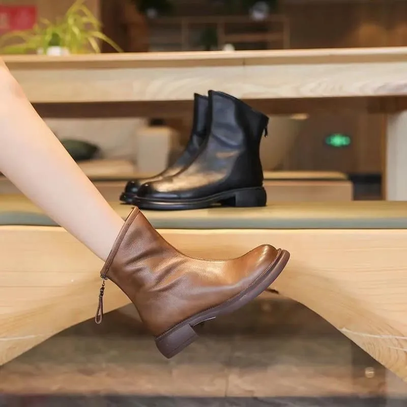 

Женские ботильоны из мягкой кожи, на плоской подошве, с молнией спереди