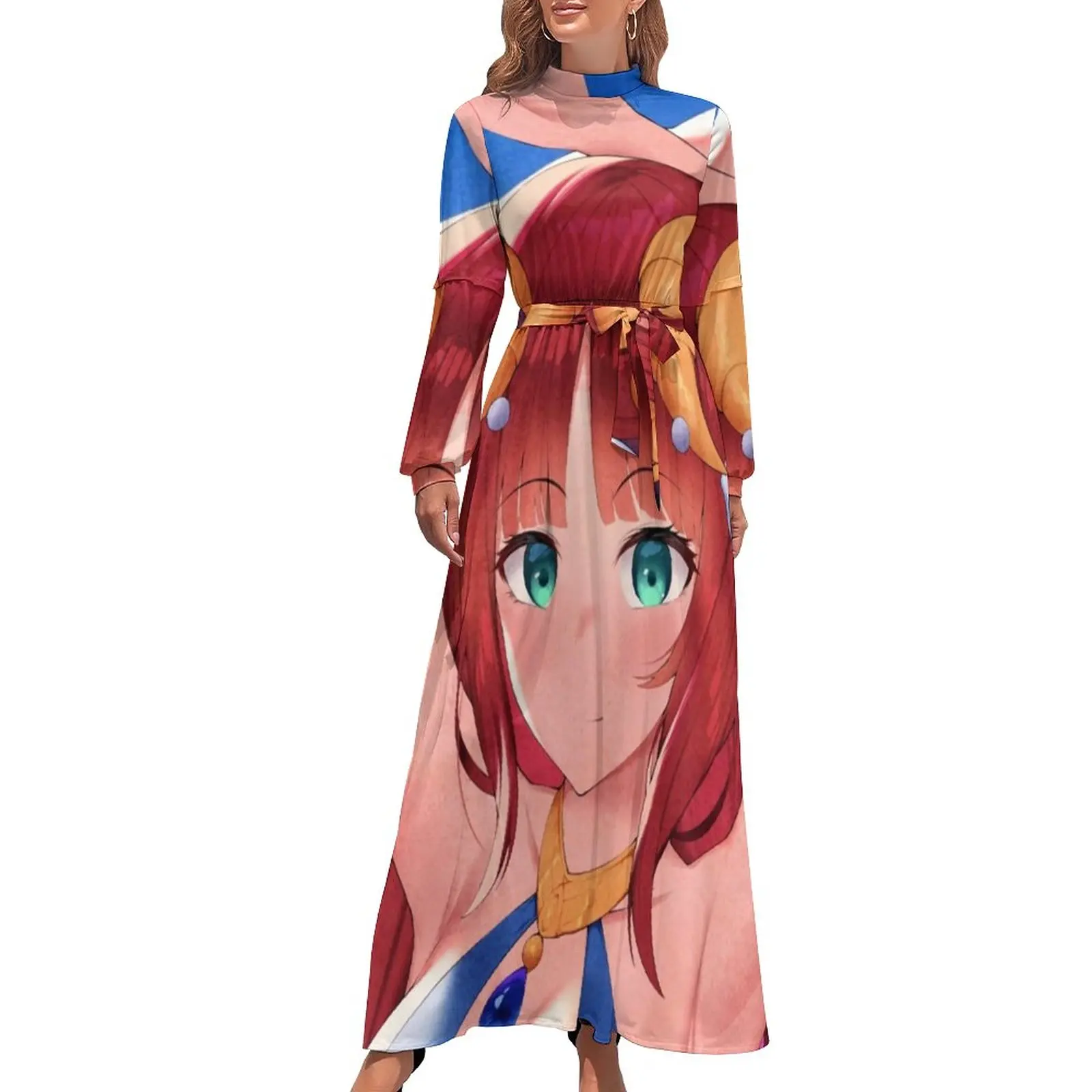 

Nilou Genshin Dress Japanese Manga Sexy Pattern Maxi Dress High Waist Long Sleeve Aesthetic Boho Beach Long Dresses