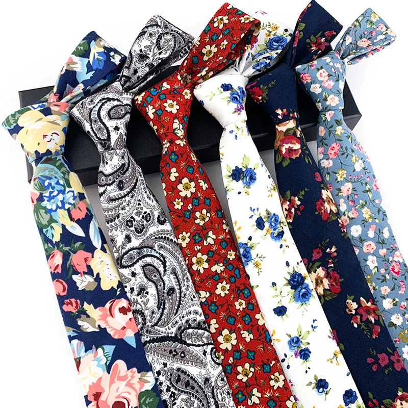 

New Tide Korean Fashion 6cm Cotton Paisley Floral Print Men's Tie Shirt Suit Accessory Necktie Business Wedding Ties