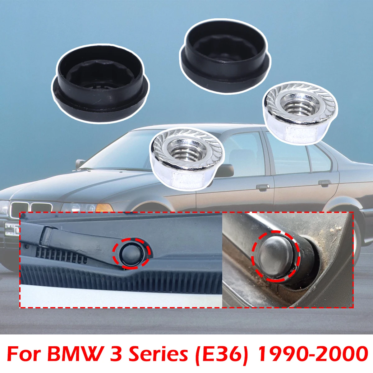 Фото Для BMW 3 серии E36 1990-2000 316i 318i 320i 325i 325is Автомобильный передний рычаг стеклоочистителя, гайка, винт, крышка, болт, коромысло, замена №1