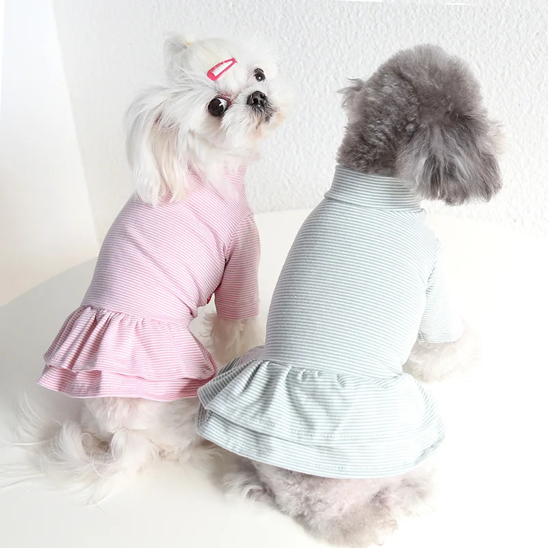 

Spring New Dog Clothes Four-Color Thin Strip Pet Bottoming Skirt Chihuahua Yorkshire Dog Pet Clothes Cat Skirt Puppy Clothes