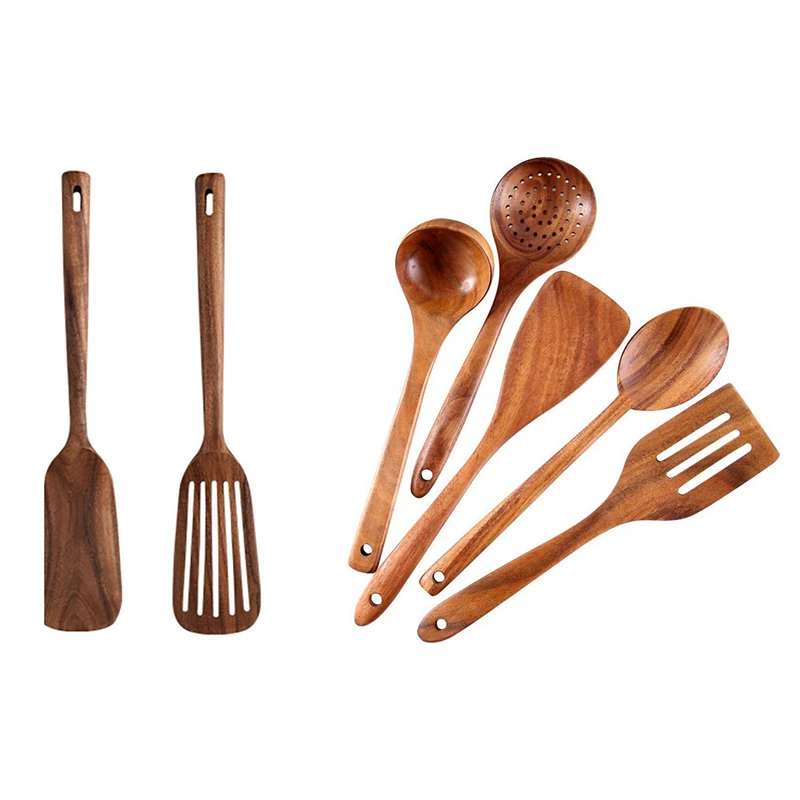 

5 Pcs Healthy Cooking Utensils Set Wooden Cooking Tools & 2 PCS Wooden Spoons And Spatula For Cooking