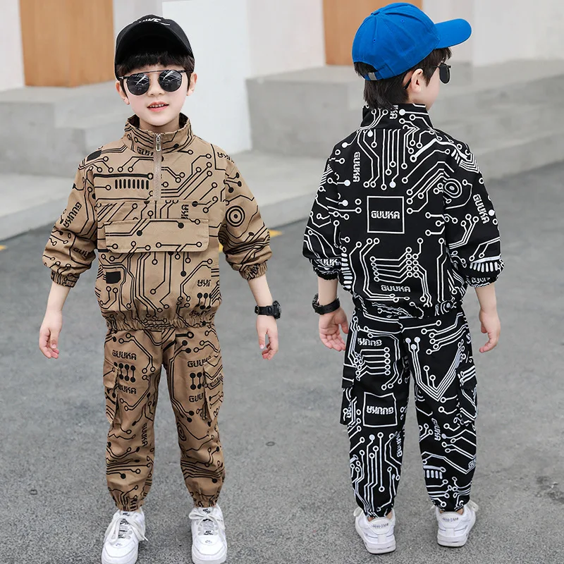 Boys Suit Sweatshirts +Pants Cotton 2Pcs/Sets 2022 Brown Spring Autumn Sports Sets School Home Children Clothing