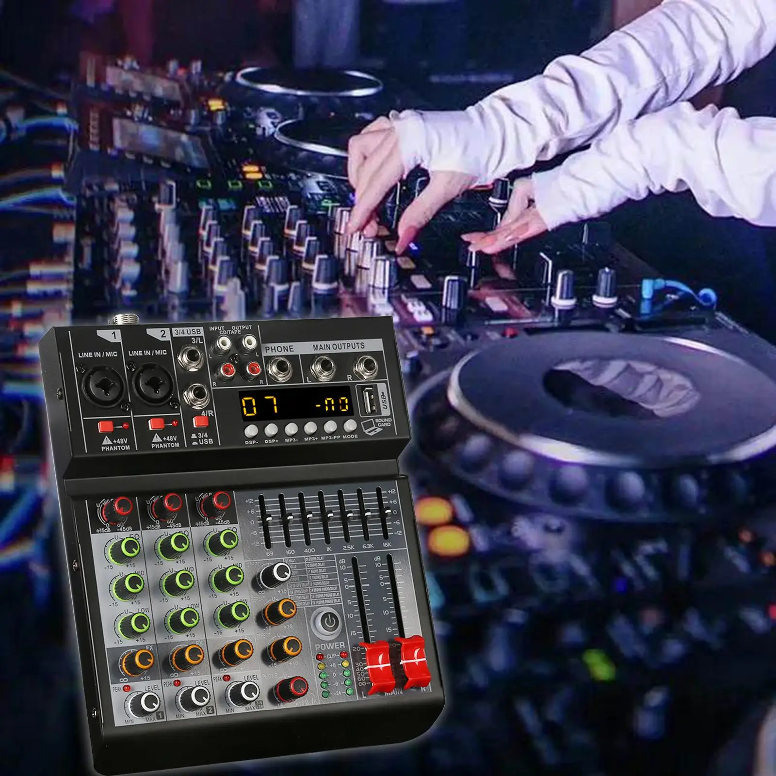 

4 Channel Mixer Sound Mixing Console Digital Mixer AUX Digital Processor for Live Studio Stereo Stable Transmission US Adapter