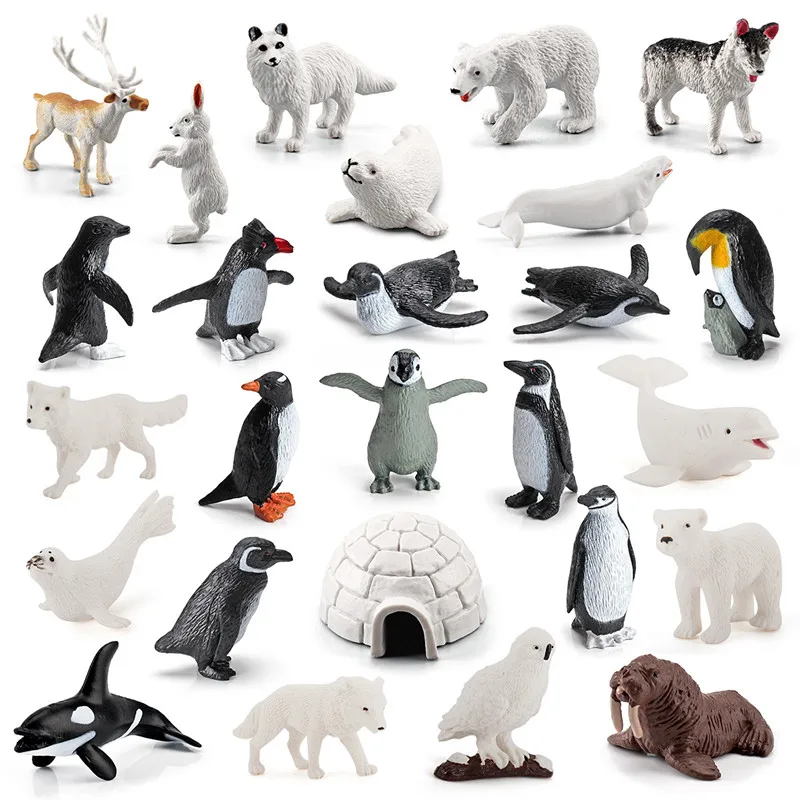 

26pcs Realistic Arctic Animals Model North Pole Bear Reindeer Seal Penguins Igloo Action Figurines Toys For Kids Birthday Gifts