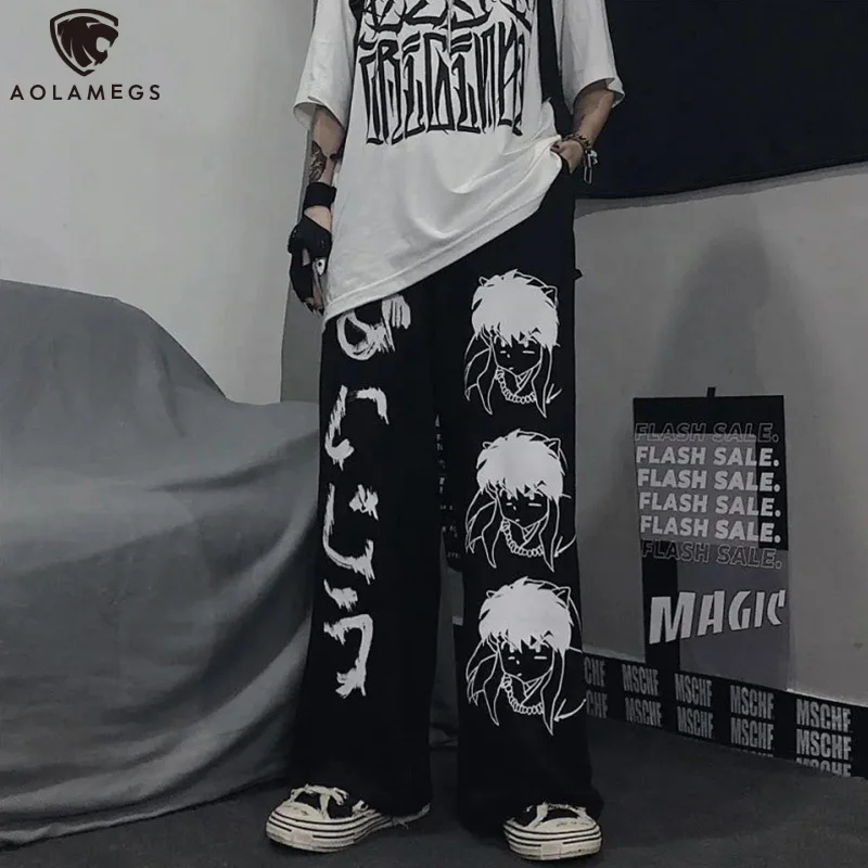 

Aolamegs Anime Men's Pants Japanese Gothic Sweatpants Hip Hop Streetwear Casual Korean Wide Leg Oversize Jogging Trousers Couple