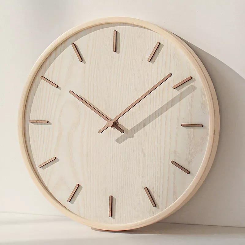 

Japanese-style household mute wall clock living room bedroom simple modern decorative wall watch wooden quartz clock round